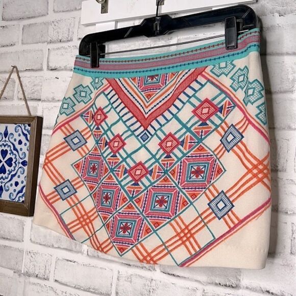 Francesca's Harper Linen Embroidered Mini Skirt Boho Hippie Size Small - Picture 4 of 8